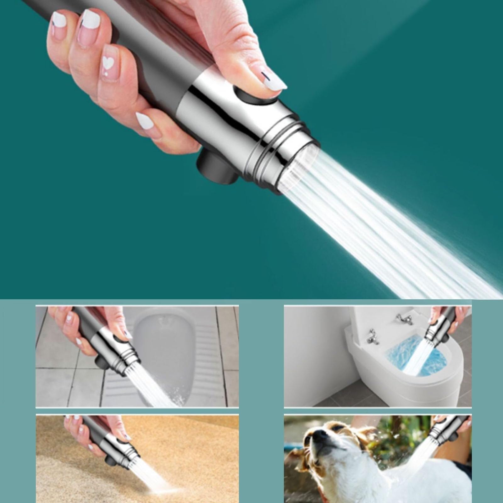 Soffione doccia con filtro visivo portatile, soffione doccia regolabile a tre modalità, con tubo flessibile da 1,5 m, base anti-perforazione, 5 filtri in cotone(2 set)