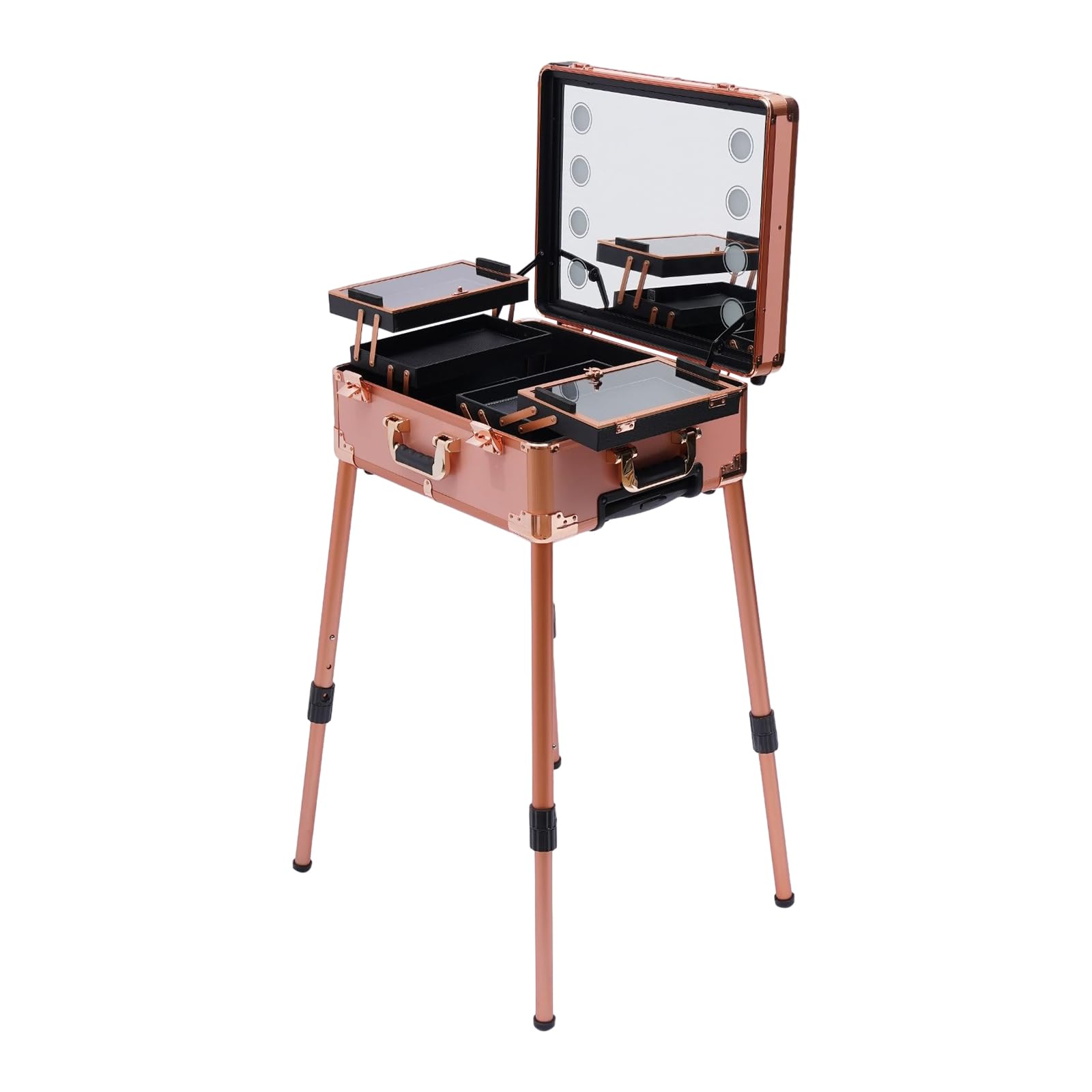Valigetta cosmetica trolley, tavolo da toeletta con illuminazione e specchio, trucco, beauty case, altezza e luminosità regolabili