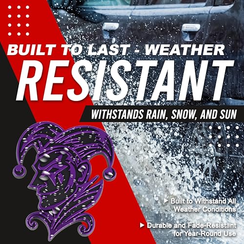 Image of Joker Emblem 3D Jester Badge - Custom Car Decal Sticker for Car, Truck, SUV - Durable Exterior Trunk, Hood, Fender (Set of 2) (Purple)