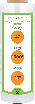 PSBM Stretch Wrap, 8 Rolls 16 Inch x 1500 Feet 47 Gauge Clear Plastic Wrap Industrial Strength Shrink Film for Moving, Packing & Shipping