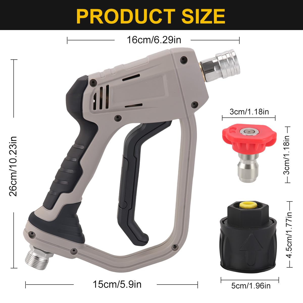 4000 PSI Hochdruckreiniger Pistole, Yuirshion 5 Düsen Schnellanschluss Autowaschpistole, mit M22 Schnittstelle, kompatibler für Karcher K1-K7 Adapter, Autowasch-Pistolen-Set für Autoreinigungsgerät