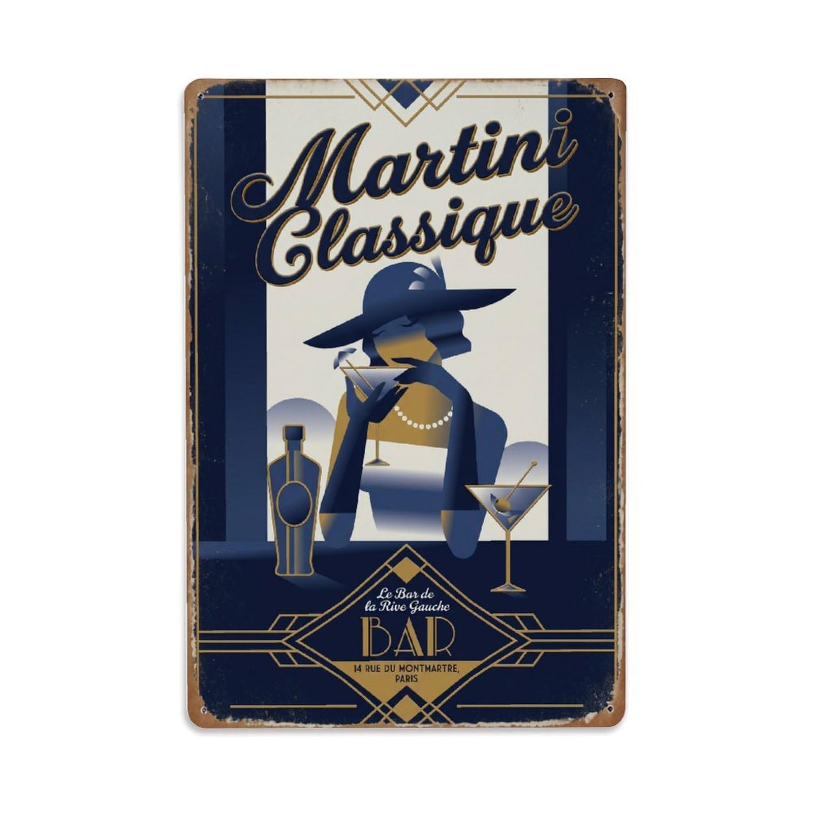 Martini Evening Entertainment Metal Tin Sign Plaque Wall Decor for Cafe, Club Bar, Office, Home Garden Metal Poster 8x12Inch