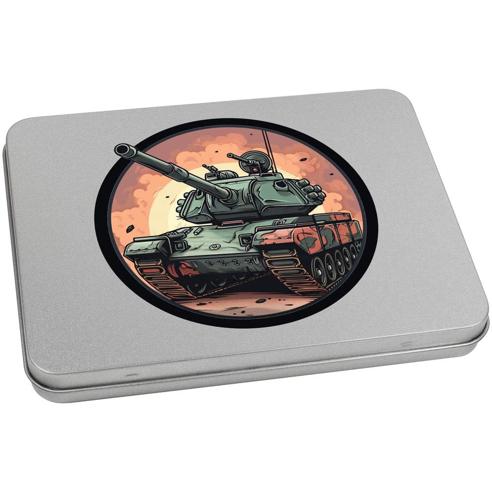 Azeeda 170mm 'Army Tank in Circle Frame' Metal Hinged Tin/Storage Box (TT00242432)