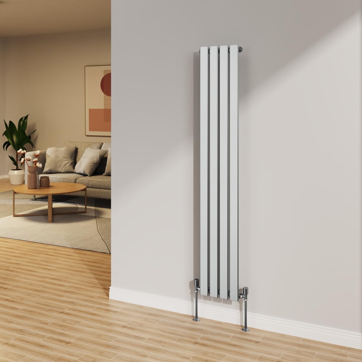 Nrg Chrome 1600X272mm Radiator Vertical Flat Panel Bathroom Designer Single Rad Central Heating