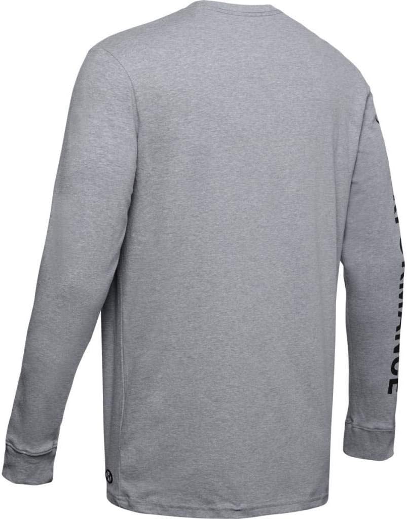 Under Armour Men's Wordmark Sleeve Long Sleeve Tee (US, Alpha, Medium, Regular, Regular, Grey (Steel Light Heather/Black)