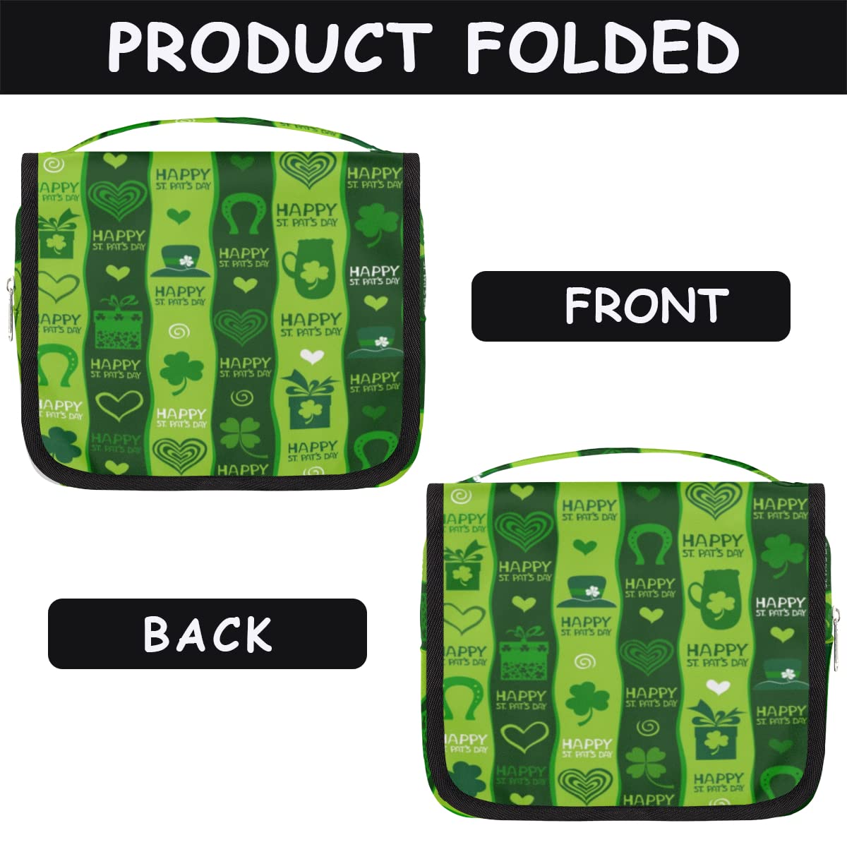 Happy St. Patrick's Day - Neceser de viaje con tréboles felices, bolsa de lavado unisex para colgar artículos de tocador cosméticos, multicolor, Talla única