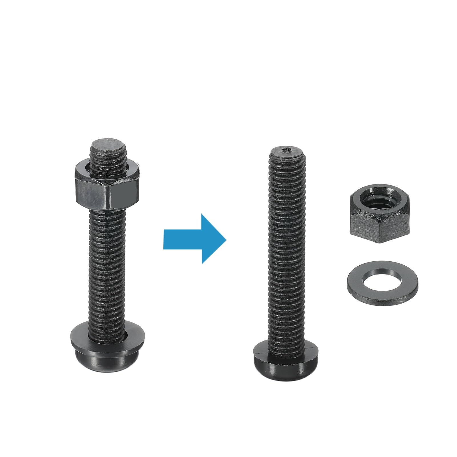 PATIKIL M8x45mm Black Nylon Bolts Plastic Nuts Full Thread Head Screws, 24 Pcs, M8*45mm - Image 3