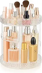 Organizador de Maquiagem Giratório 360°, Acrílico Transparente, 3 Níveis, Suporte para Cosméticos e Pincéis