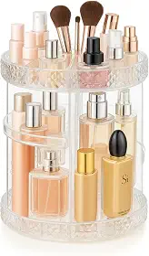 Organizador de Maquiagem Giratório 360°, Acrílico Transparente, 3 Níveis, Suporte para Cosméticos e Pincéis