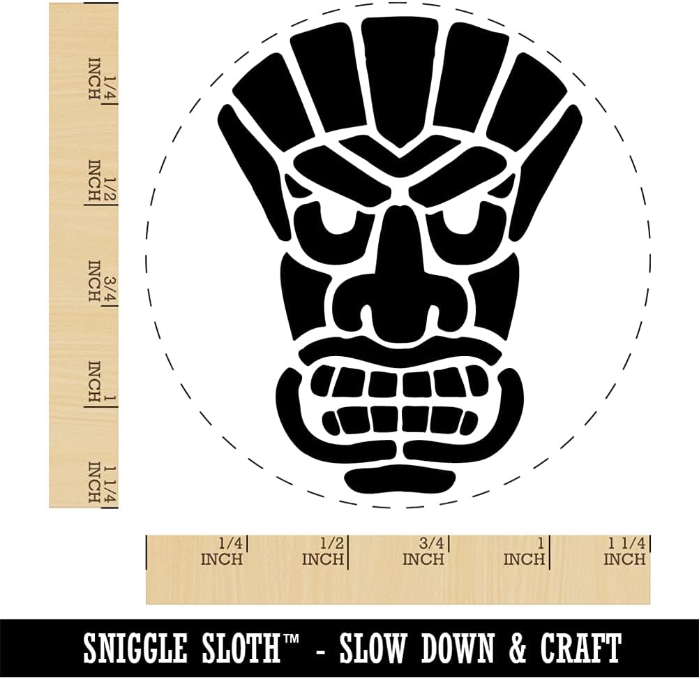 Tiki Mask Self-Inking Rubber Stamp Ink Stamper for Stamping Crafting Planners - 1-1/2 Inch Large - Blue Ink