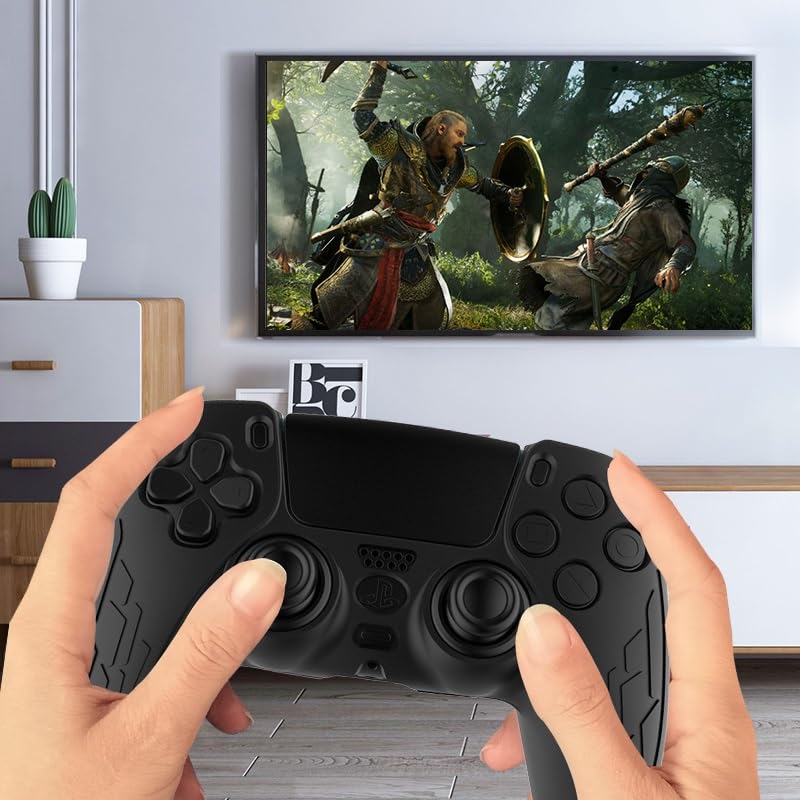 Image of TMG Anti-Slip Controller Silicone Skin for Ps5, Ergonomic Rubber Protective Case with 2 PC matching Thumb Grips (Red)