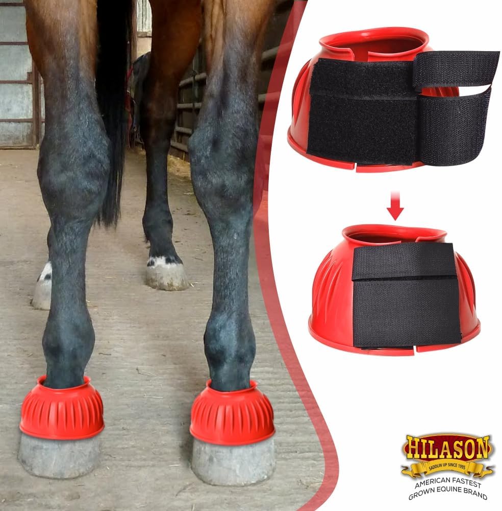 HILASON PVC Ribbed Double Hook and Loop Bell Boots Red