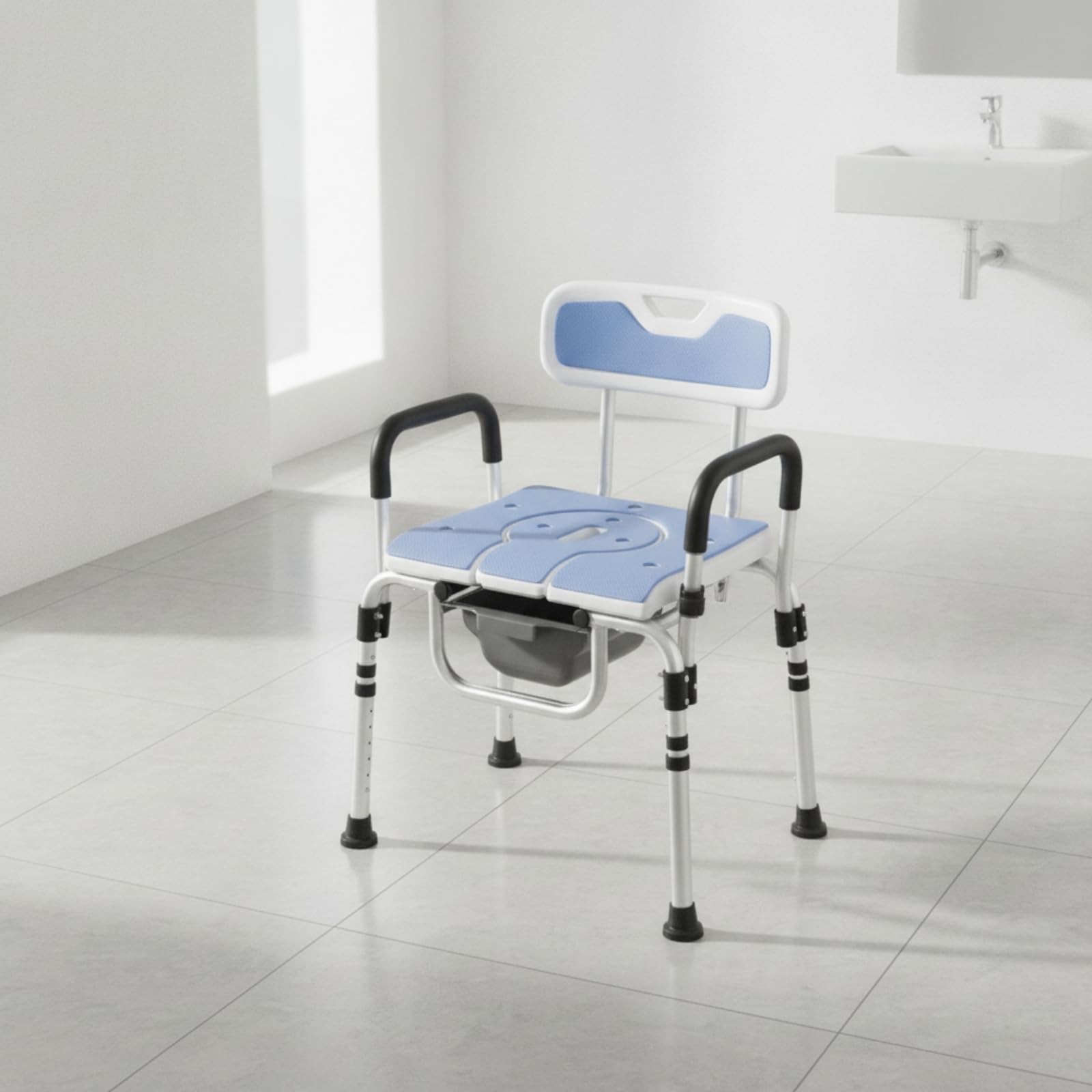 Sharplace Asiento Inodoro Antislizante Silla Ducha con Cubeta Extraíble Resistente para Adultos Mayores, Jf530c
