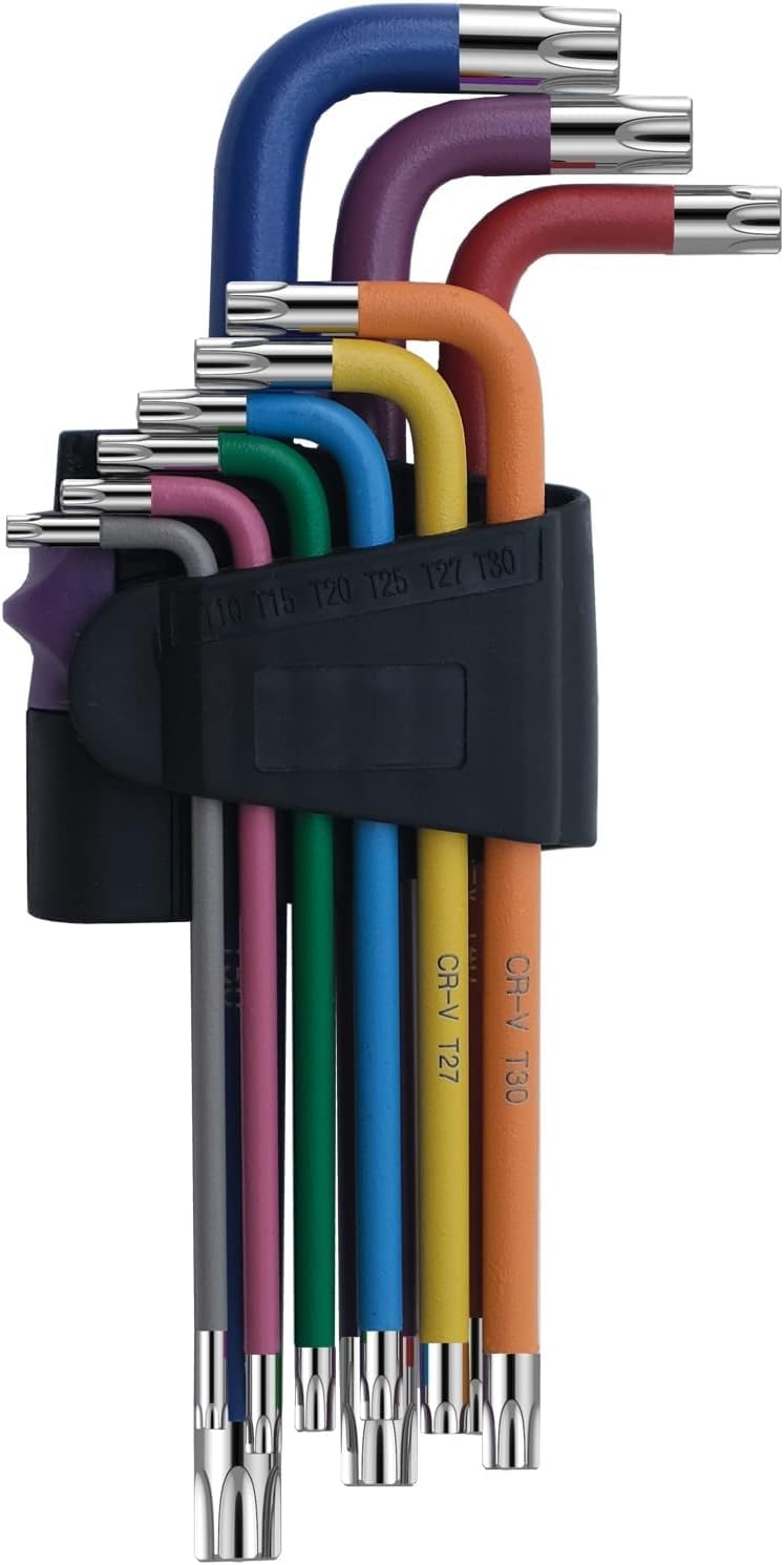 TOOGOND 9 Pc Hex Key Allen Wrench Set, Torx TRX Star Coloured Wrench Set T10, T15, T20, T25, T27, T30, T40, T45, T50 for Furniture Assembly, Bicycle Maintenance, Household DIY