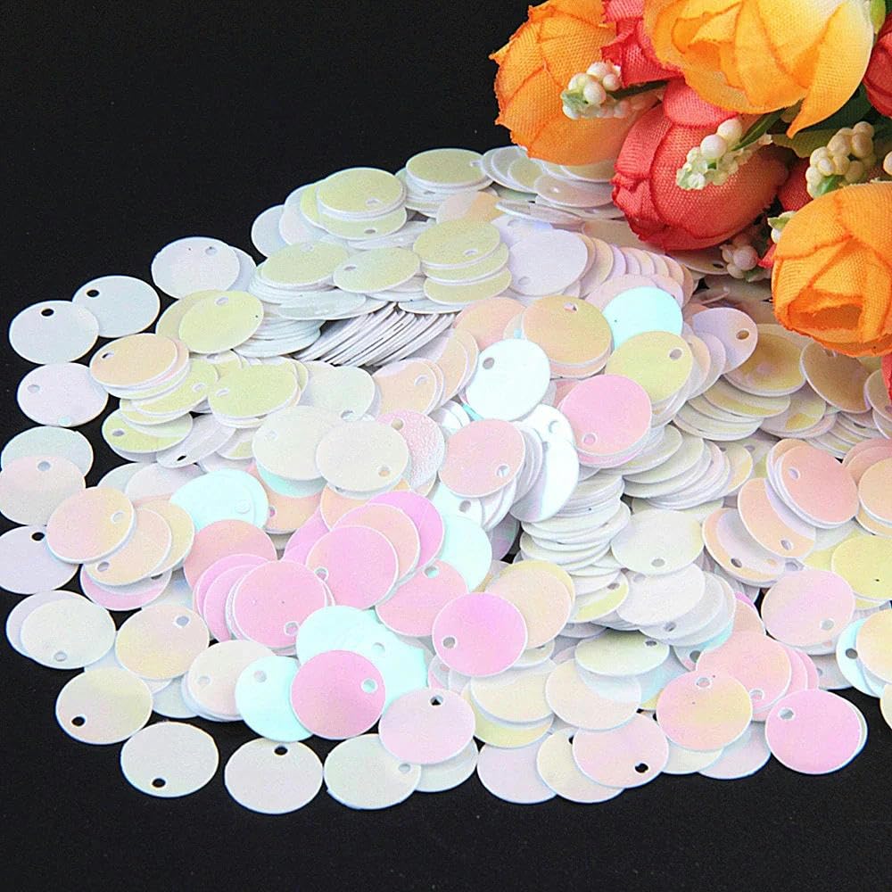 Glitter per artigianato e cucito, glitter piatti rotondi da 50 g, 10 mm, 15 mm, 20 mm, 25 mm, 30 mm, per cucito, matrimonio, tempo libero creativo (abwhite, 15 mm50 g600 pezzi)
