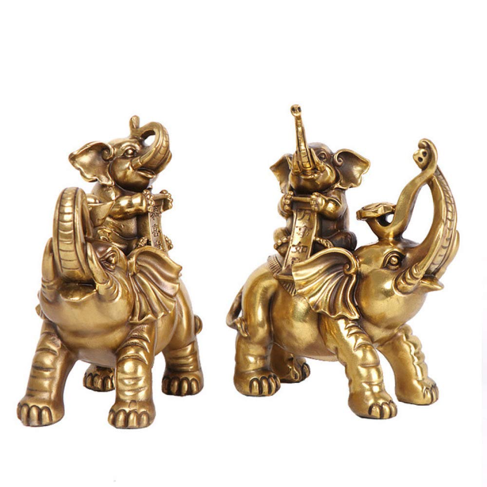 LISAQ Pure Copper Caifu Elephant Decoration Crafts Home Decorations（2 Pack）