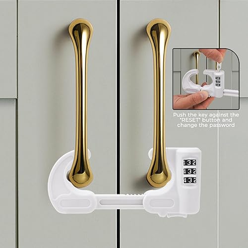 Miniatura 6 de Paquete de 4 cerraduras de gabinete con combinación de cerradura de puerta de gabinete a prueba de bebés, multifuncional, ajustable, perillas de