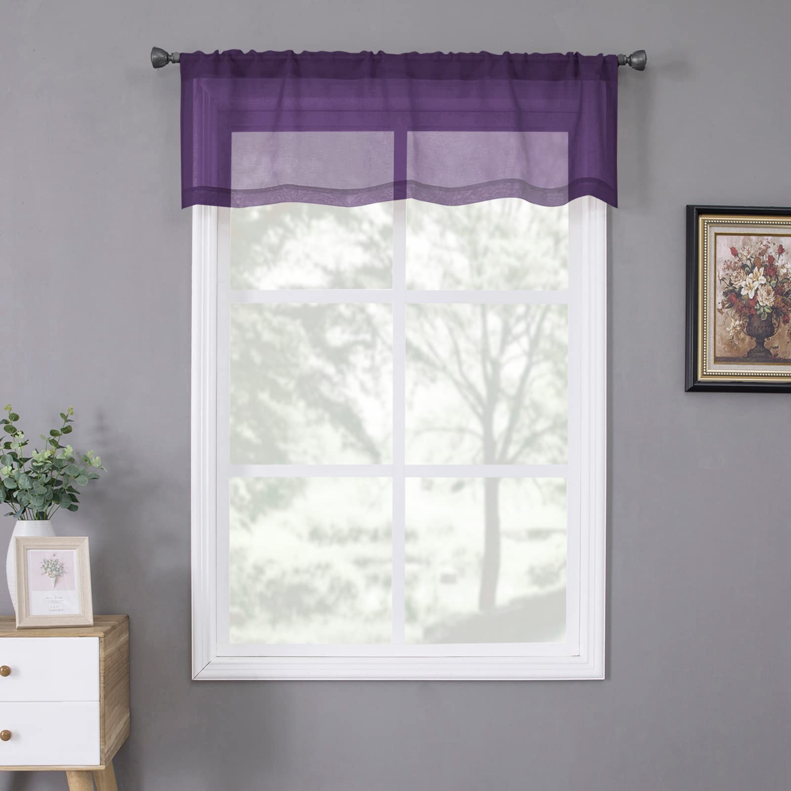 Tollpiz Sheer Valance Linen Textured Bedroom Valance Curtains Sheer Light Filtering Rod Pocket Voile Curtain Valances for Living Room, 54 x 16 inches