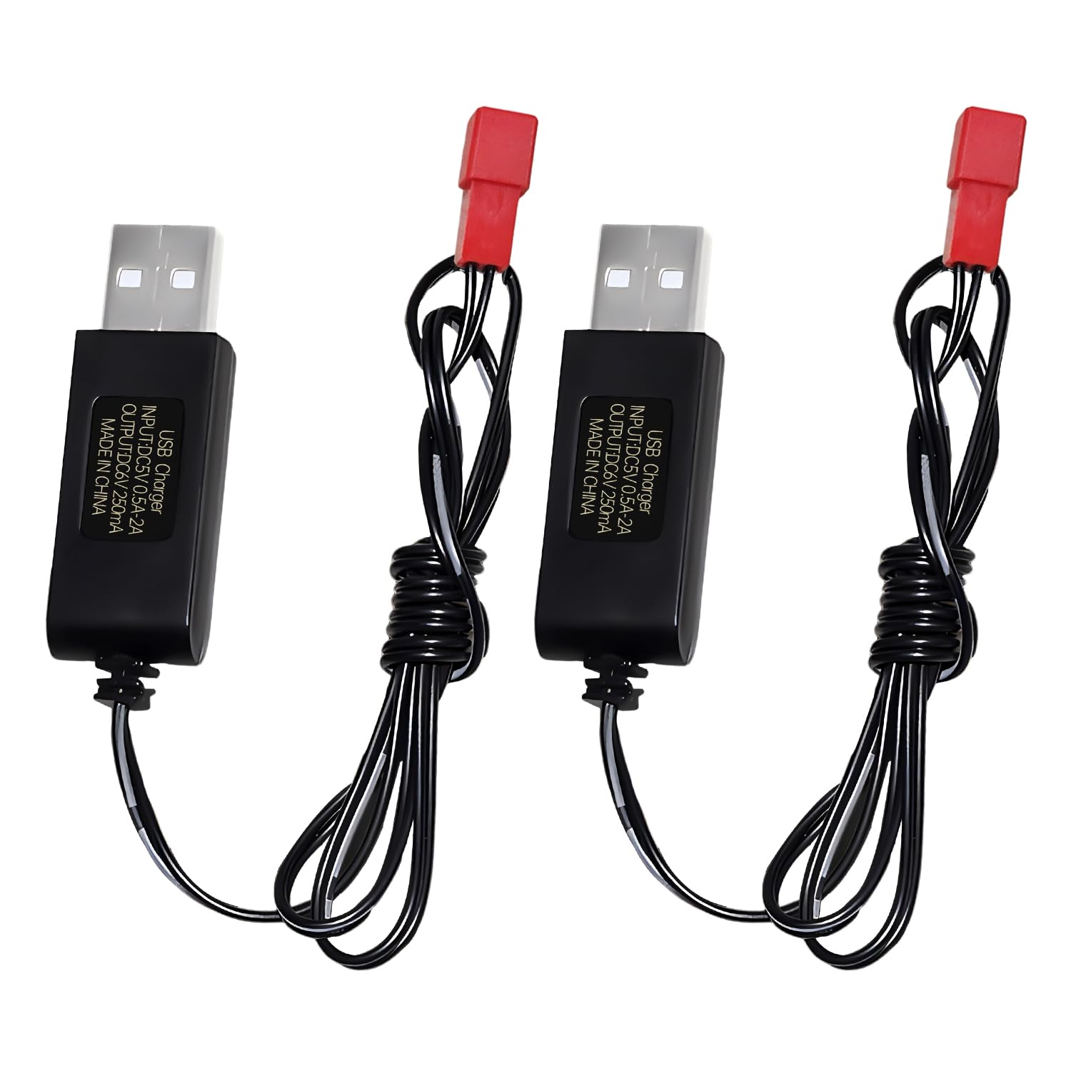 AMZZN 2PCS 6.0V USB Charging Cable with JST-2P Plug Connector Suitable for RC Excavators,Trucks,Tanks,Engineering Vehicles, RC Cars, Stunt Vehicles, 6.0V NiCd or NiMH or Lipo Battery USB Chargers