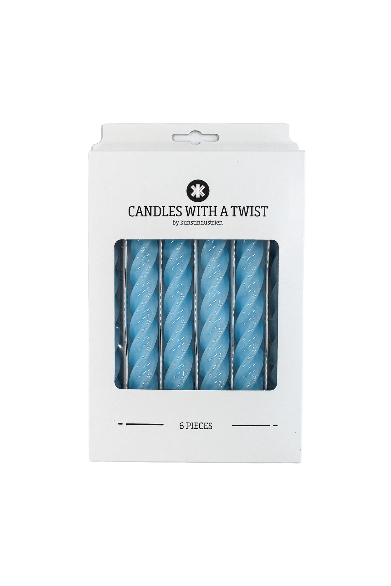 Candele With a Twist®, Made in Italy, 25 Colori Disponibili, Intrecciate Lunga Durata 5 Ore, Coniche, Laccate, Senza Profumo, Set Regalo 6 pz. 2,2 x 21 cm (Celeste)