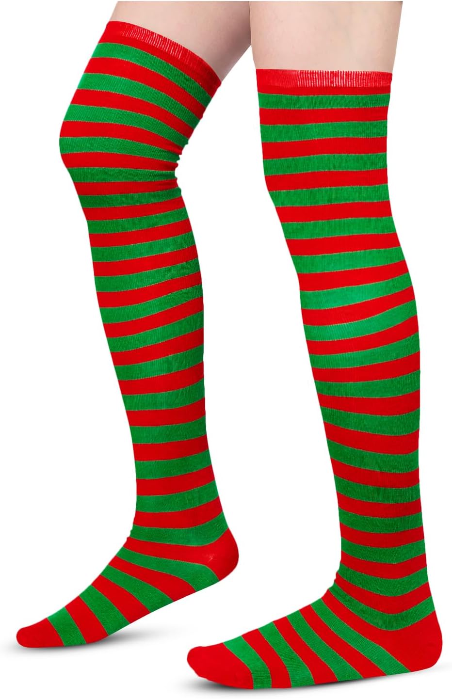 Striped Thigh High Socks - Christmas Over the Knee High Stockings for Women Teen Girls - Image 8
