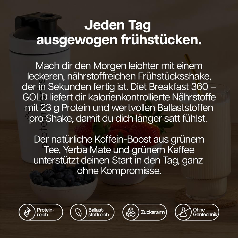 Protein Works | Diet Breakfast 360 - Gold, Sommerbeeren, 36 Portionen, 2kg | Diät-Mahlzeitenersatz, Abnehmen Shake, Gewichtsverlust, mit Koffein, grünem Tee, Yerba Mate, 24 Vitamine & Mineralstoffe