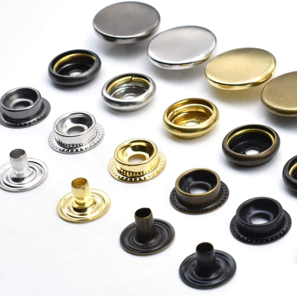 GTAAOY Juego de 320 broches de presión de acero inoxidable, 15 mm de alta resistencia con botón a presión para bolsa de ropa, cuero, barco, lona (80 juegos/4 colores)