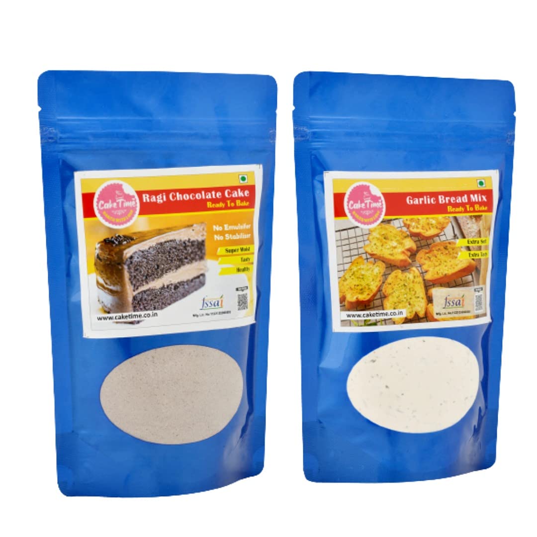 Cake Time Ragi Chocolate Cake And Garlic Bread 500 g |Instant Mix|Super Soft And Moist|Combo Pack-2|Cake Mix|