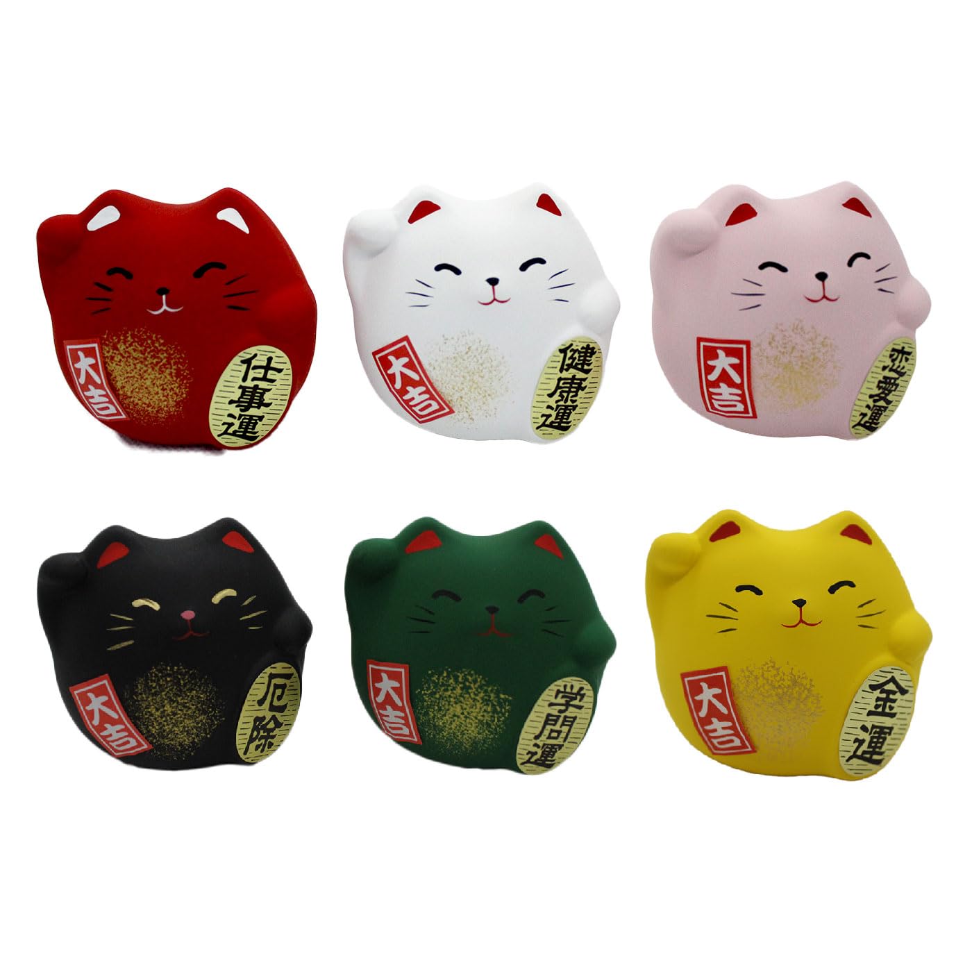 EDOYA Maneki Neko Daruma (Set of 6) Japanese Multicolor Good Luck Cat Figurine Charms Set (2.2x2.2 inch)