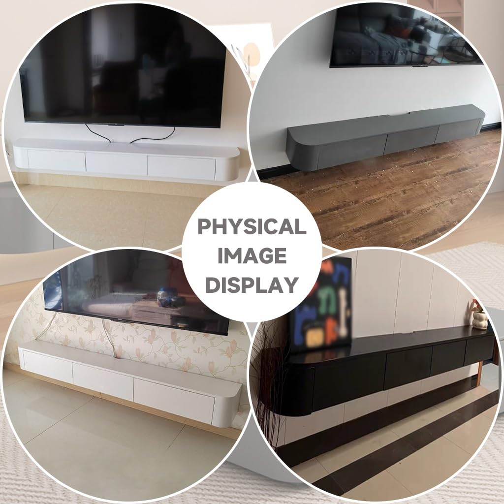 Schwebender TV-Ständer mit Schubladen, Wandhalterung, weiß, TV-Konsole, Regal für Wohnzimmer, Unterhaltung, Mitteltisch mit Stauraum, modern, schwarz, 160 cm