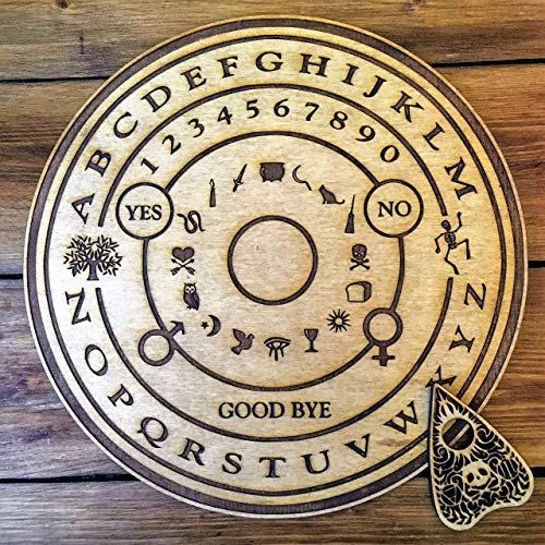 Wooden Ouija Board and Planchette - Circular Spirit Board Talking Board Halloween Party Game