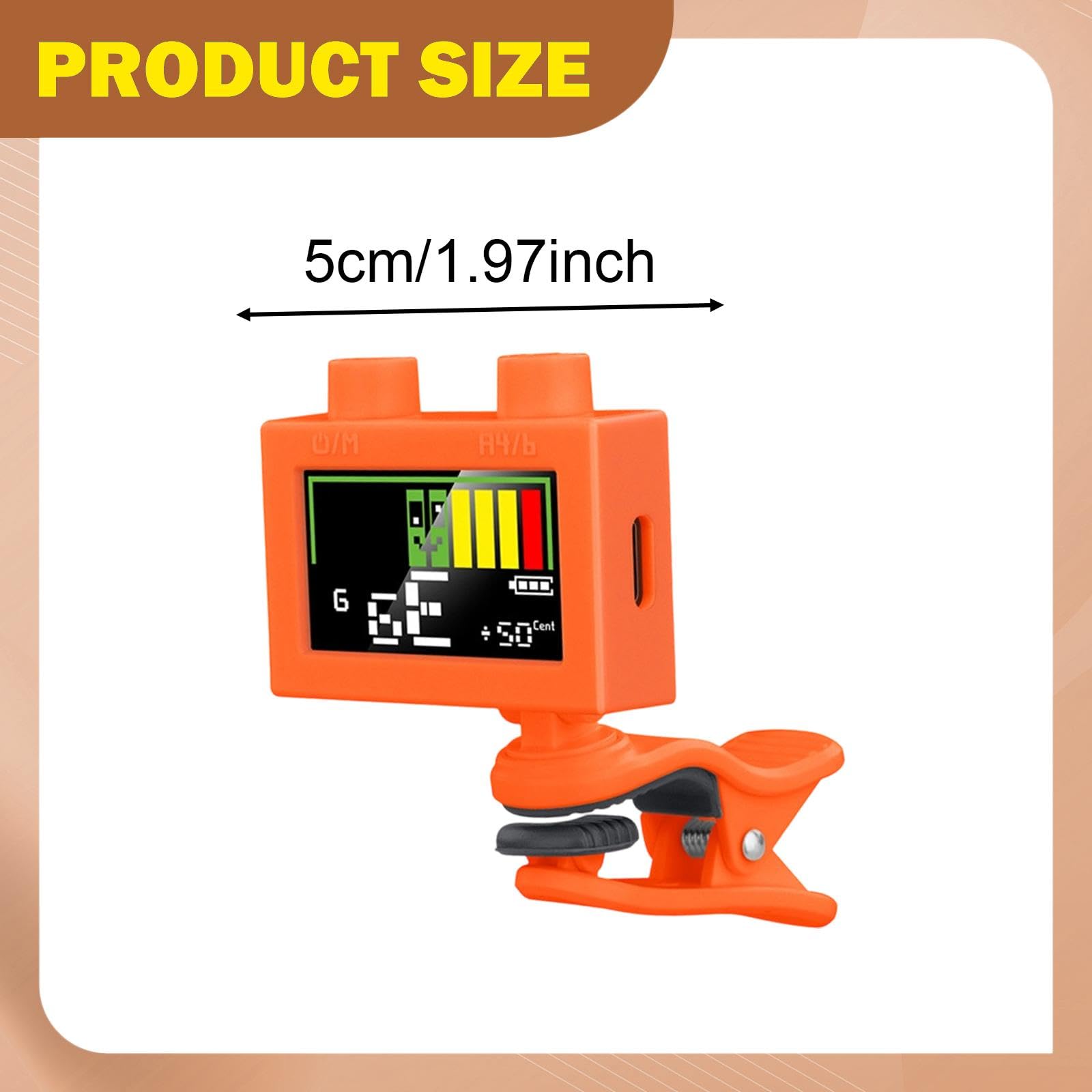 Oshhni Afinador Guitarra Afinador Digital Electrónico Clip Afinador Metronomo Pinza Afinador Multifunción con Pantalla Giratoria para Guitarra Bajo, naranja