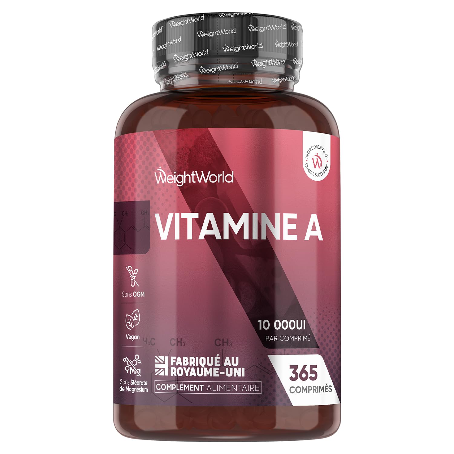 Vitamine A 10 000 UI - 365 Micro Comprimés Vegan - sous Forme d'Acétate de Rétinyle Vitamine A, + 1 An de Stock - 1 Comprimé tous les 3 Jours - Source de Retinol, Beta Carotene, sans OGM