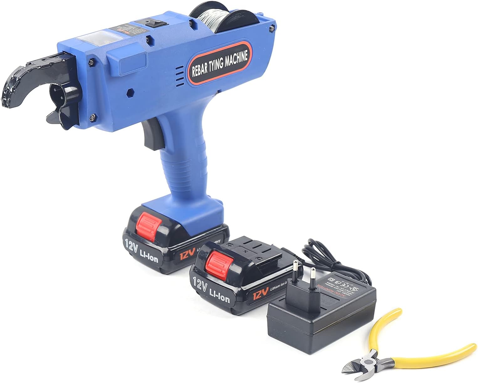 Rebar Tie Gun 8-34mm Rebar Tier Tying Machine Automatic Steel Bar Rod Tying Binding Tool Rebar Binding Tool Rechargeable Handheld Electric Tying Tools (Blue)