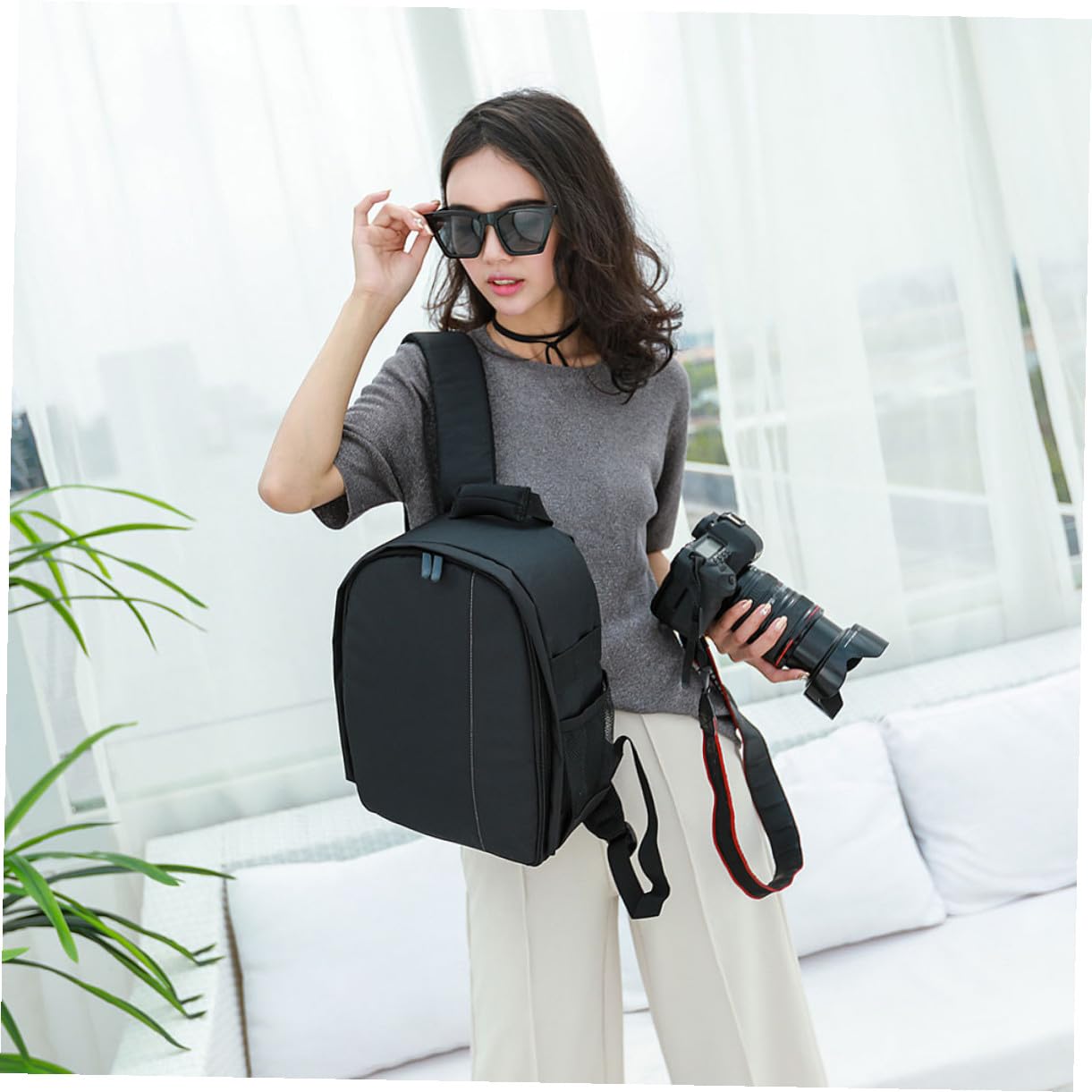 Mikikit Zaino in Nylon per Fotocamera Dslr Scomparto per Tablet e Computer, Borsa Resistente per Uomini e Donne in Attività Outdoor