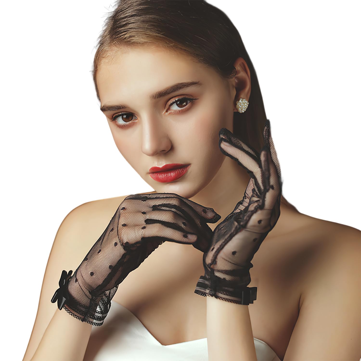 Homeaura Black Bow Hand Gloves for Women - Skin-Friendly, Elegant Design, Versatile Use Lace Material | One Size | Hand Wash | Wedding & Party | Comfort Fit | Fashion Accessory-image-13