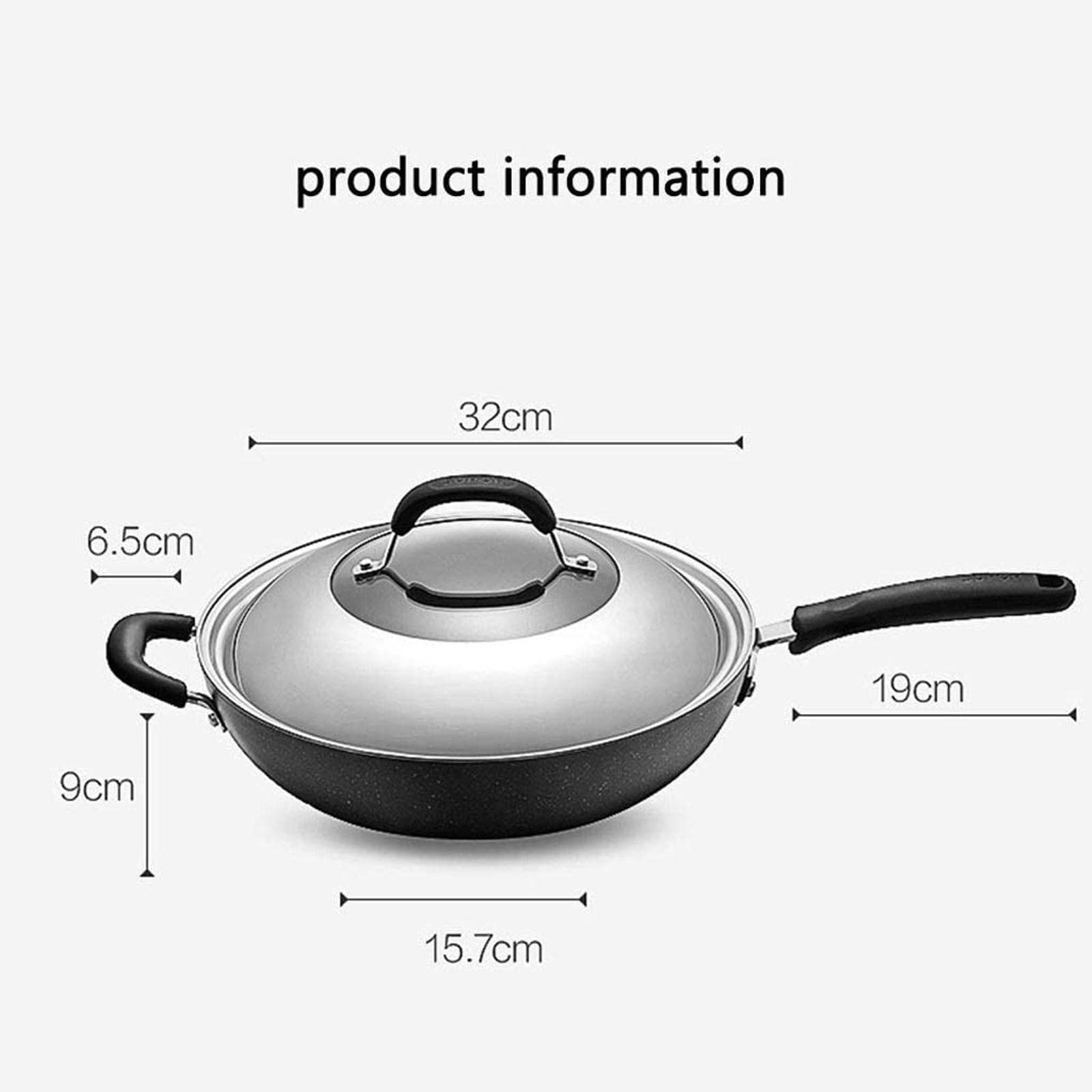 HMTE Padelle Wok Wok con Coperchio, Wok in Acciaio Inossidabile di Grande capacità, Design ergonomico, Wok Antiaderente, Wok Senza Fumo oleoso