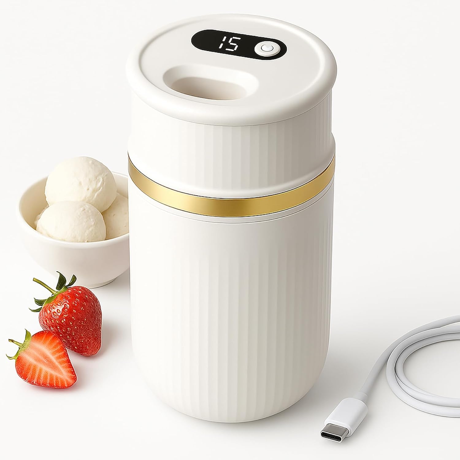 USB-C Rechargeable Portable Ice Cream Maker 0 4 Qt Cordless Gelato Sorbet Frozen Yogurt Machine Mini Homemade Dessert