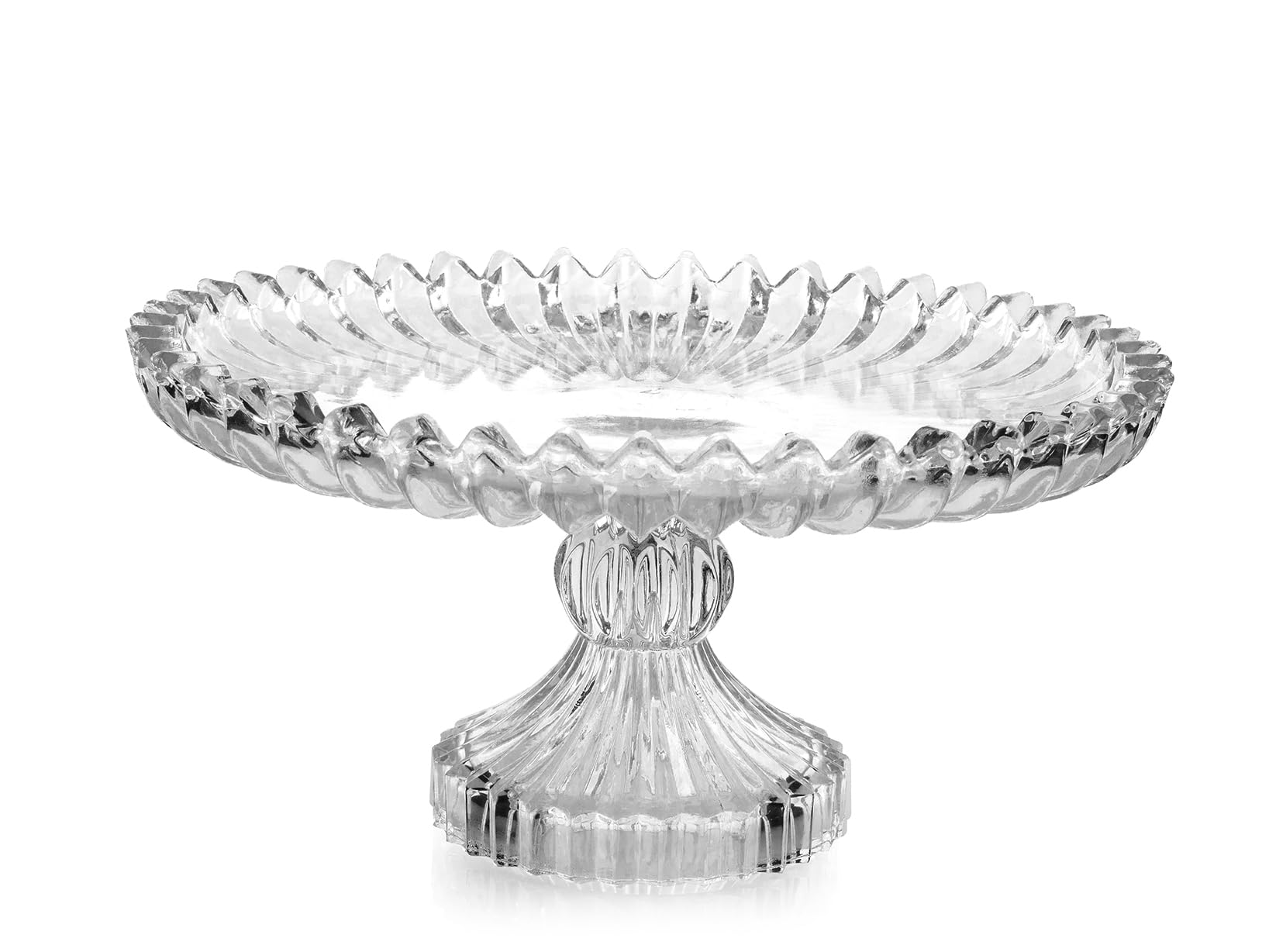H&H Alzata con Piede Ninfea in Vetro Lavorato Trasparente 29x14,5 cm - Elegante e Versatile per Dolci e Antipasti