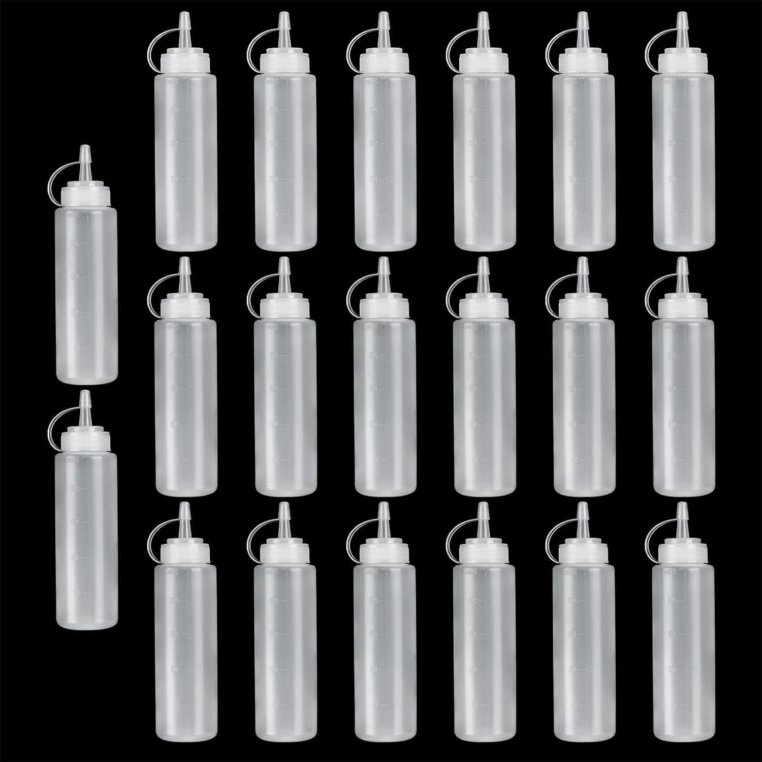 Abaigeal 20 PCS Plastic Squeeze Condiment Bottles with Cap, 8oz Reusable Squeeze Containers Sauce Bottle Seasoning Dispensers
