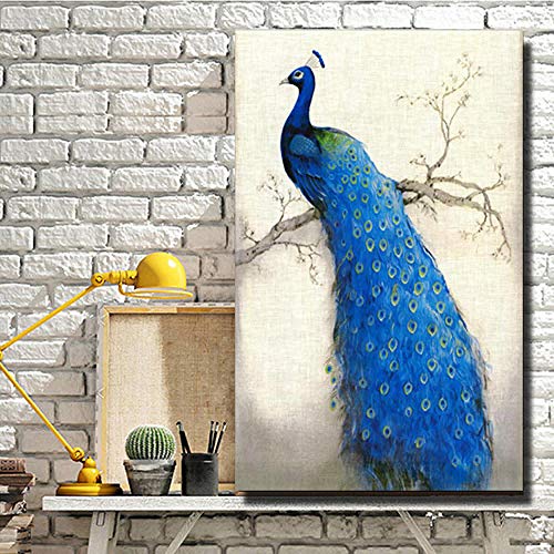wZUN Carteles e Impresiones de Pavo Real Azul Mural de Animal de Pavo Real Grande Decoración de Sala de Estar Estampado Animal Moderno 60x90cm Sin Marco