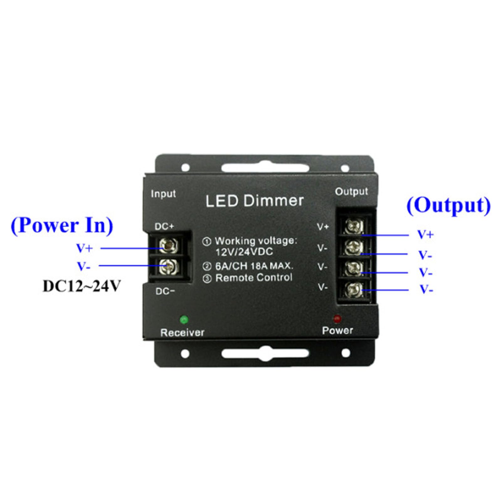 Controlador Atenuador LED Remoto RF, para Ajustar el Brillo de la Tira de Luz LED DC12V-24V, con Función de Apagado del Temporizador