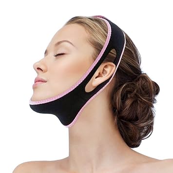 Double Chin Reducer chin strap V Line Lifting Mask Face Chin Lifting Belt Anti Wrinkle V Full Face Chin Cheek Lift up Reusable Anti-Wrinkle Chin Up Patch BLACK