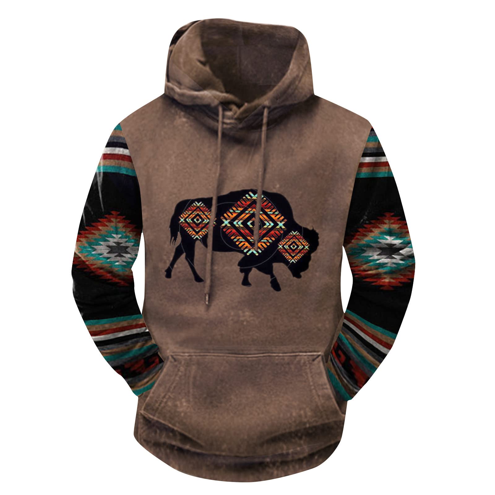 Men's Loose Hooded Sweater Casual Fleece Sweatshirt Pullover Comfortable Long Sleeve Fashion Print Blouse Tops