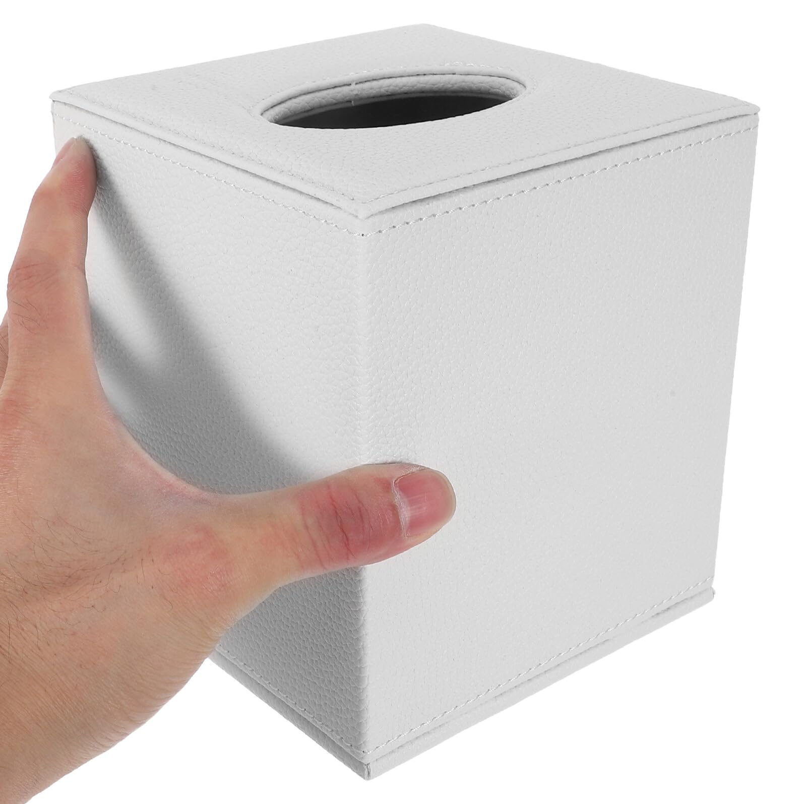 GLEAVI Quadratische Kosmetiktuchbox Pu Leder Würfel Taschentuchspender für Badezimmer Schlafzimmer Büro Weiß