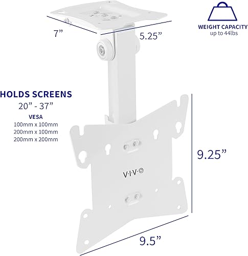 Miniatura 2 de VIVO Soporte de techo inclinado plegable manual para TV o monitor plano de 17 a 37 pulgadas, soporte de TV giratorio de inclinación ajustable en