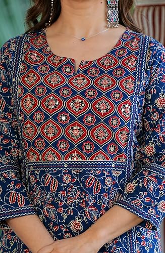 Image of Amayra Women's Pure Cotton Printed Straight Kurta Set with Palazzo Pants & Dupatta|Ethnic wear|Kurti Suit Set for Women