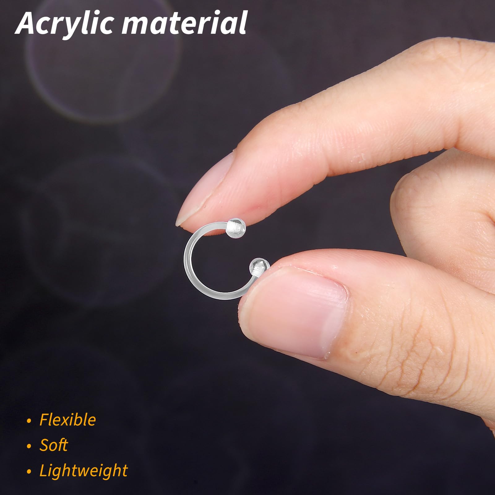 Yolev 60 sztuk Przezroczyste plastikowe kolczyki do piercingu, zatyczki, biżuteria, uchwyty do piercingu do piersi, języka, nosa, septum, brwi, pępka, chrząstki, tragus, kolczyki, przebijanie uszu