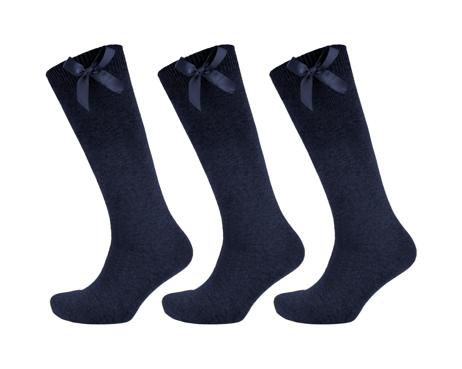 Slumber Hut Girls 3 Pairs Knee High Socks With Ribbon Bow Navy 12-3 (EUR 31-34)