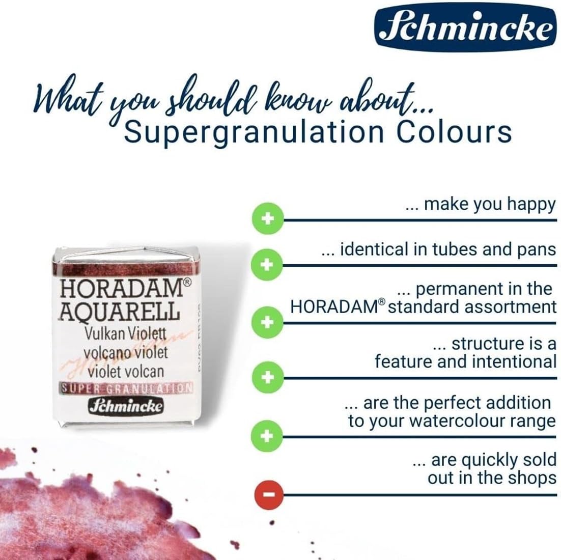 Schmincke HORADAM® AQUARELL, Super Granulation 5 x 1/2 Godets et 3 x 1/2 Godets Granulation